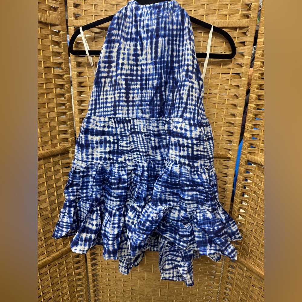 SOLID & STRIPED Blue and White Tie-Dye Backless Halter Dress
